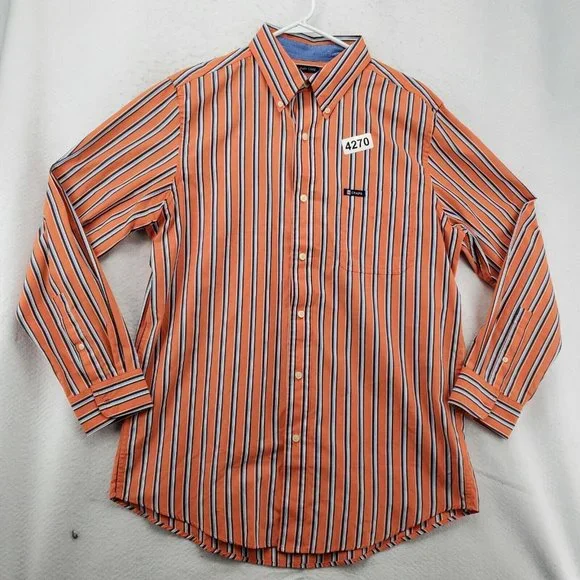 Chaps Shirt Men's Long Sleeve Casual Button Up Striped Oxford Orange Blue Med. - Picture 3 of 12